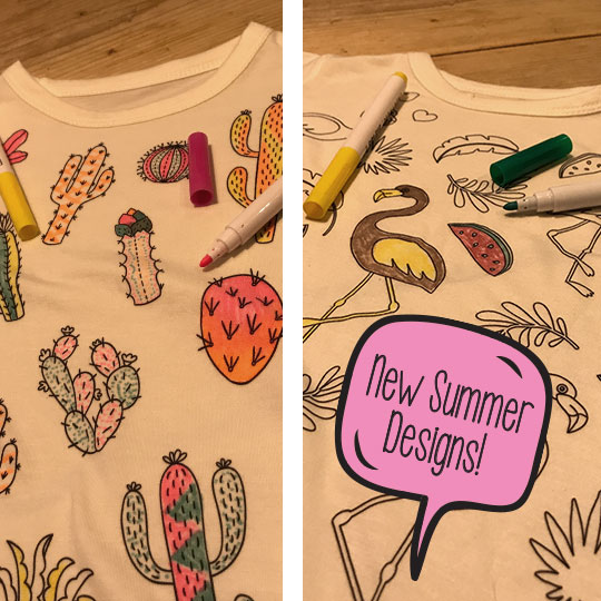 New range of colour me in T-shirts: Cactus Vs Flamingo